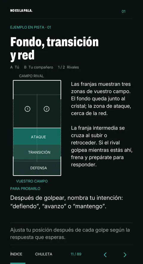 Página 11: fondo, transición y red, las tres zonas de vuestro campo con diagrama