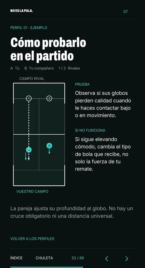 Página 52: perfil rival 01, cómo probarlo en el partido, con diagrama